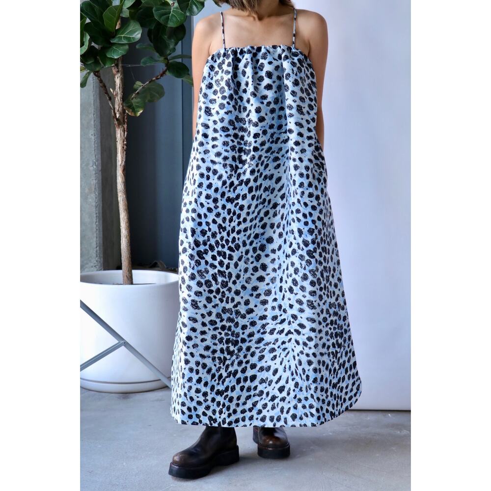 GANNI Jacquard Midi Dress Egret blue silver leopard size 38 / M / US 6 NWT